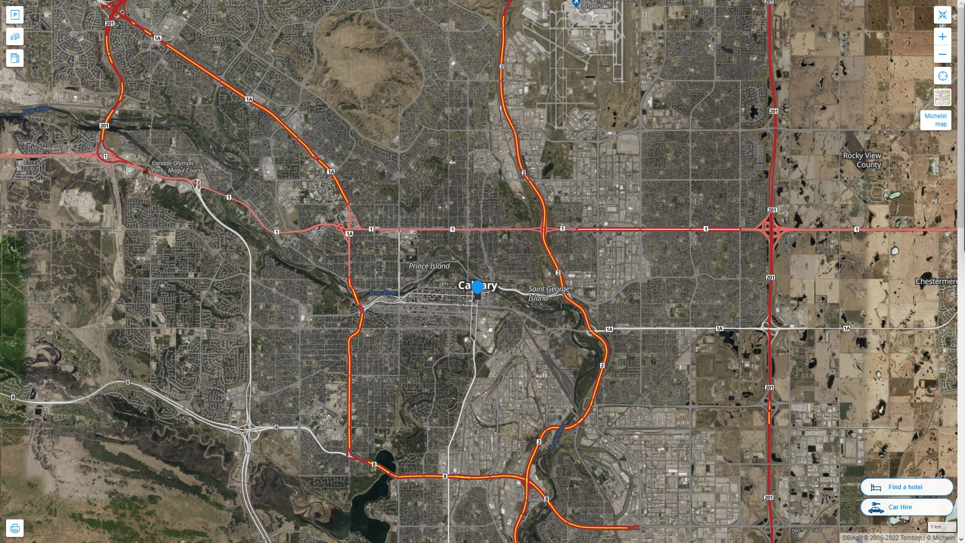 Calgary Canada Autoroute et carte routiere avec vue satellite